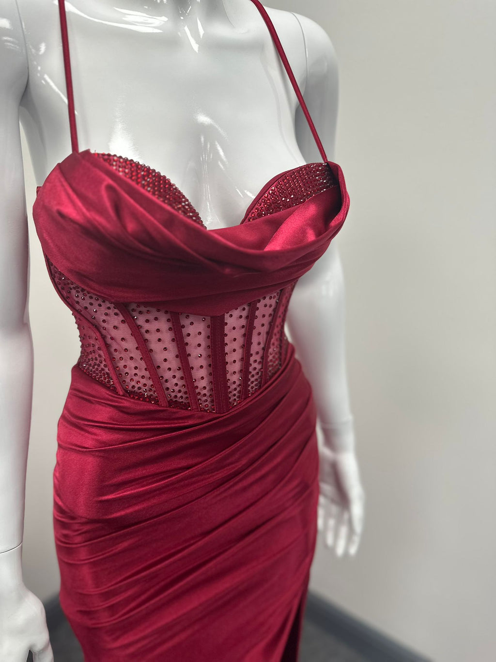 Deep Red Corset Sequinned Ballgown Prom Dress RRP £645 we sell at £199