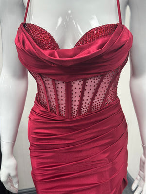 Deep Red Corset Sequinned Ballgown Prom Dress RRP £645 we sell at £199