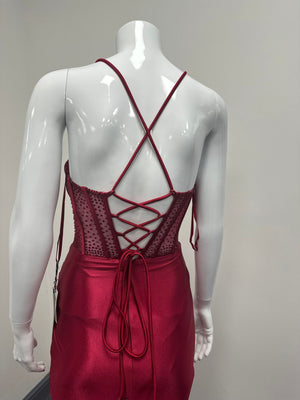 Deep Red Corset Sequinned Ballgown Prom Dress RRP £645 we sell at £199
