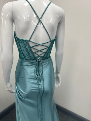 Teal Green Corset Sequinned Ballgown Prom Dress RRP £645 we sell at £199