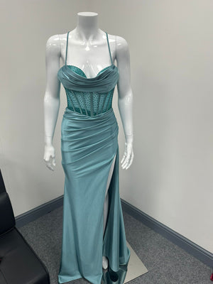 Teal Green Corset Sequinned Ballgown Prom Dress RRP £645 we sell at £199