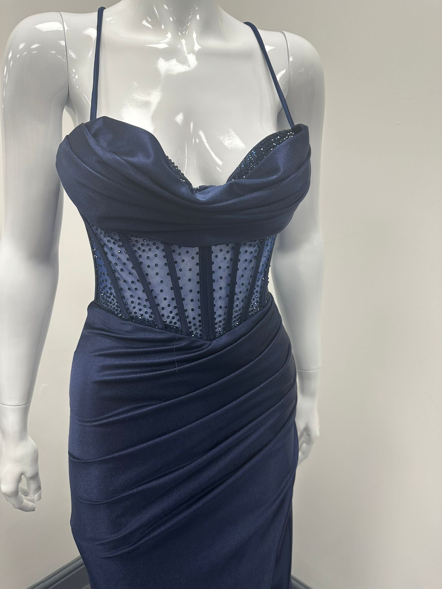 Navy Blue Corset Sequinned Ballgown Prom Dress RRP £645 we sell at £199