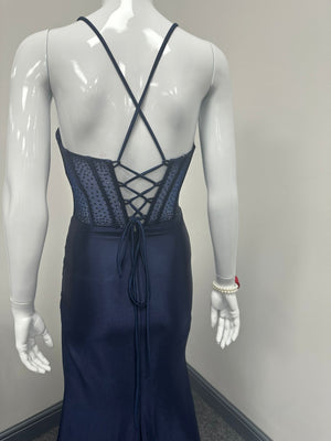 Navy Blue Corset Sequinned Ballgown Prom Dress RRP £645 we sell at £199