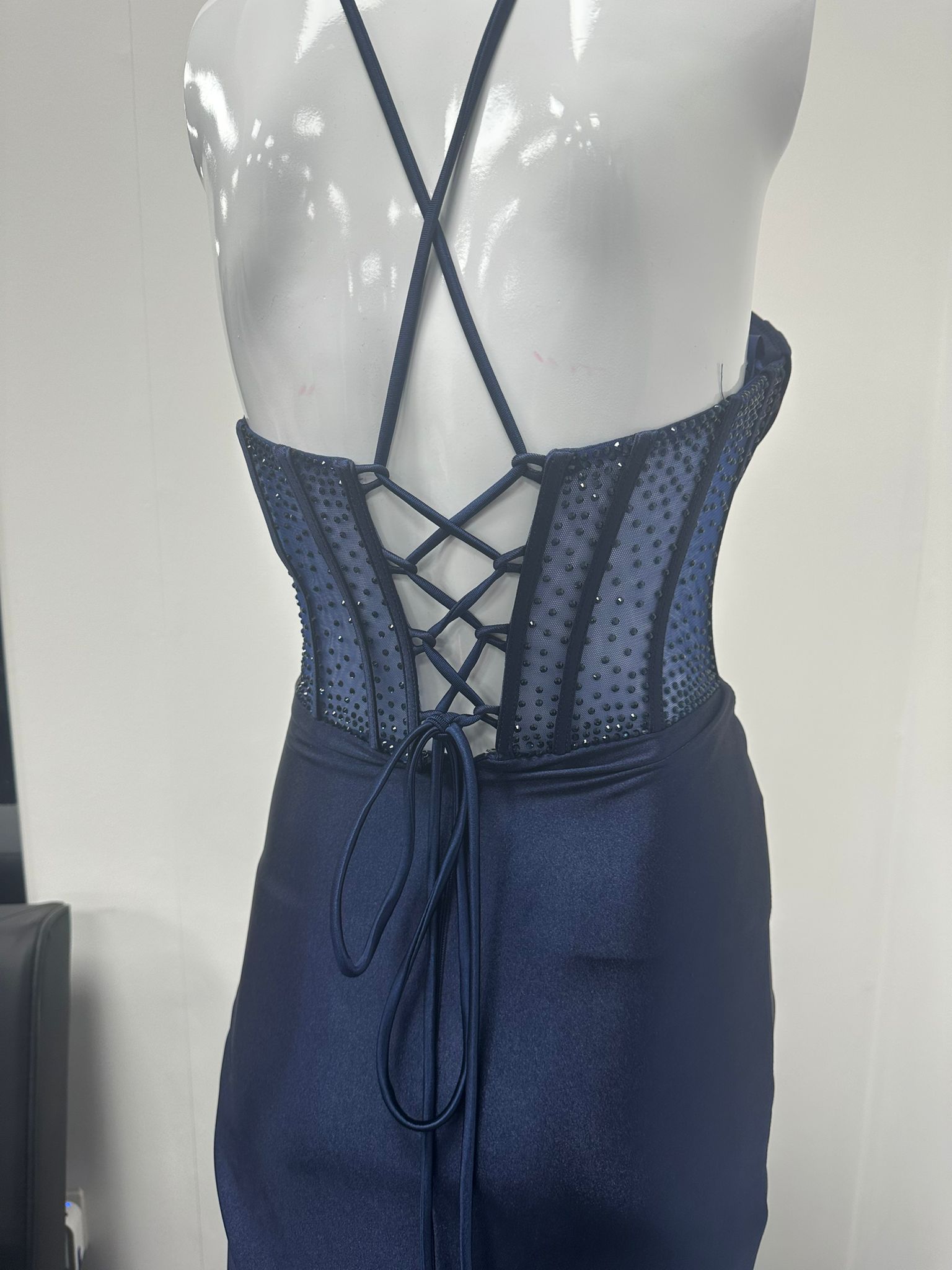 Navy Blue Corset Sequinned Ballgown Prom Dress RRP £645 we sell at £199