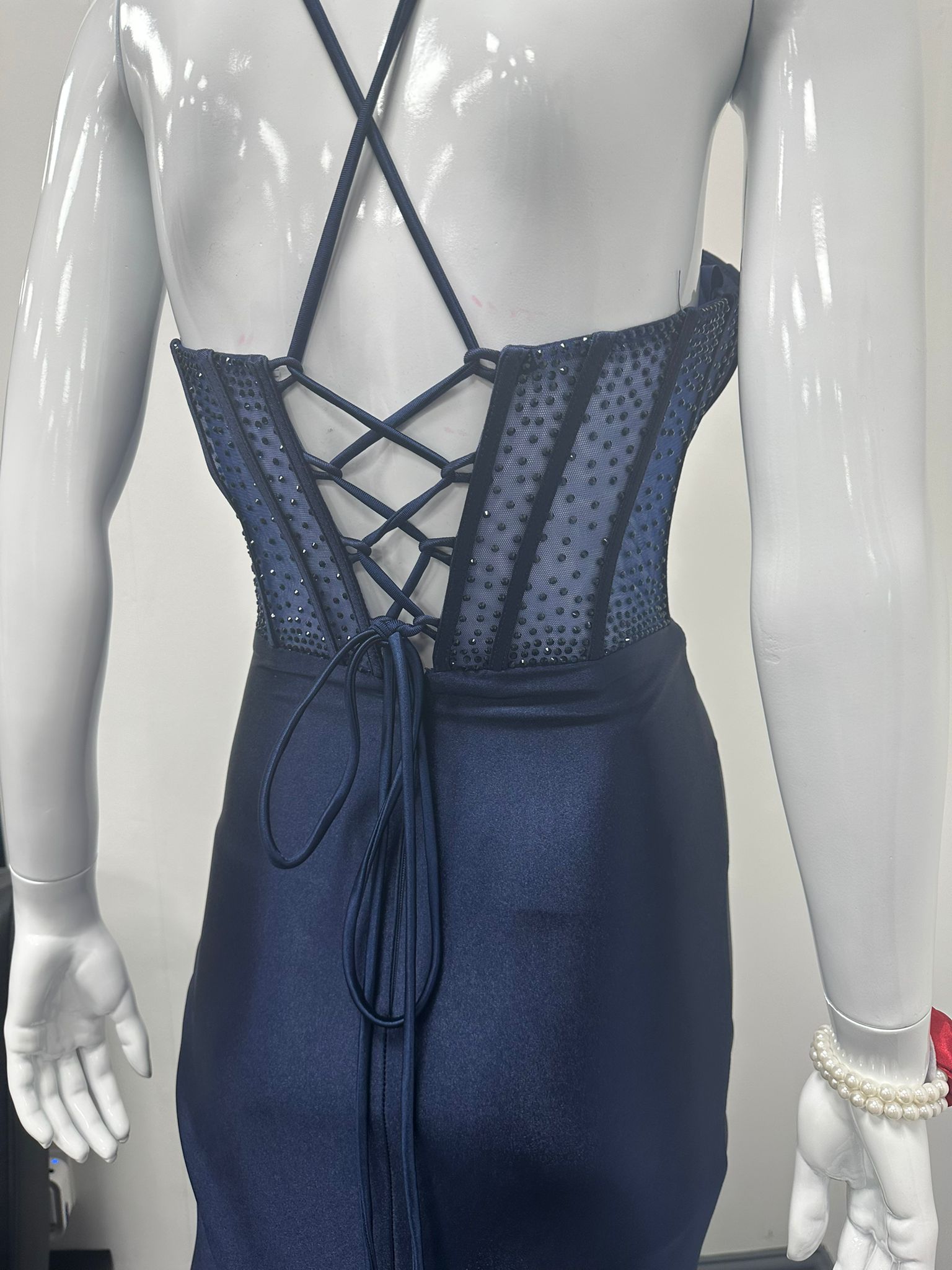 Navy Blue Corset Sequinned Ballgown Prom Dress RRP £645 we sell at £199