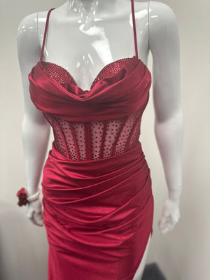 Deep Red Corset Sequinned Ballgown Prom Dress RRP £645 we sell at £199