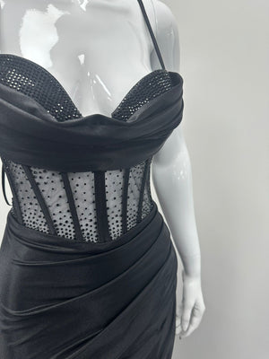 Black Corset Sequinned Ballgown Prom Dress Ball Cruise RRP £645 we sell at £199