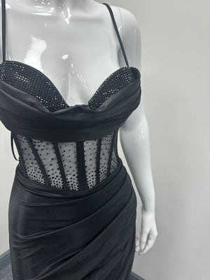 Black Corset Sequinned Ballgown Prom Dress Ball Cruise RRP £645 we sell at £199