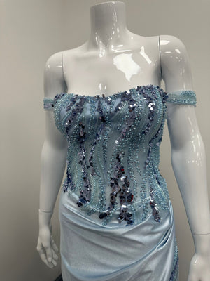 Baby Blue Sequinned Ballgown, Cruise, Special Event Prom Dress RRP £645 we sell £199
