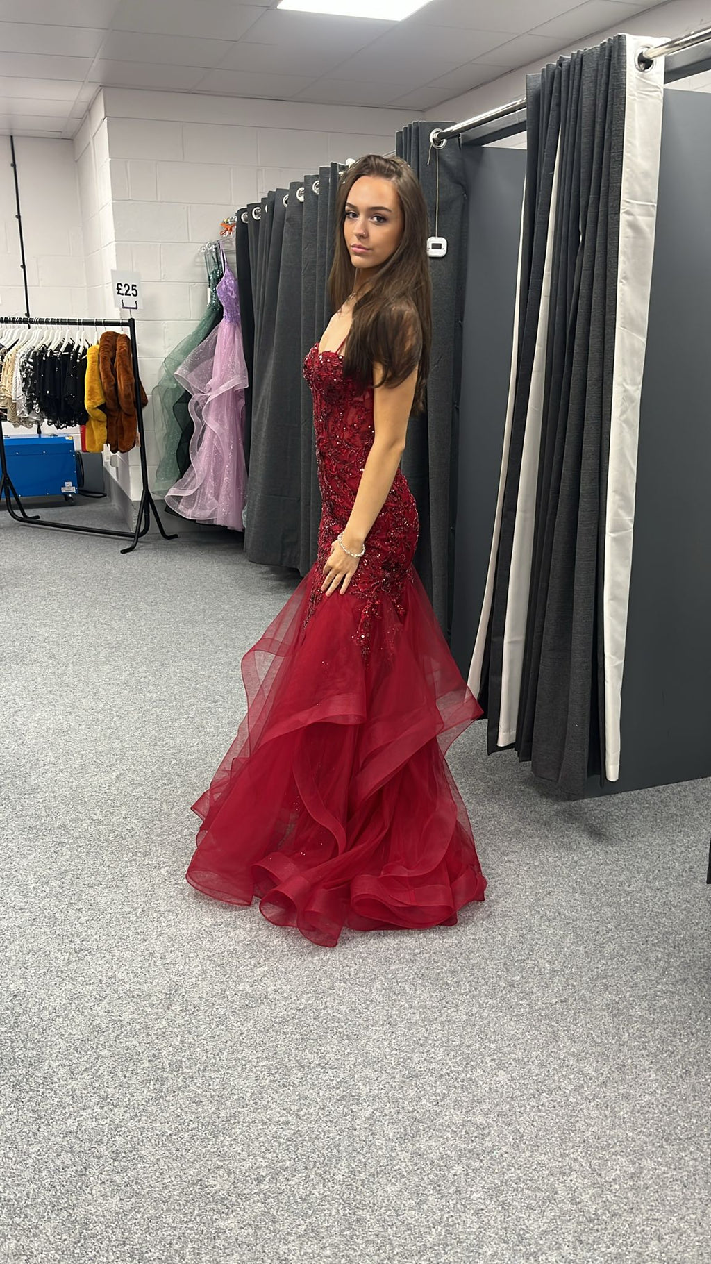Dark Red  Sequinned Tulle Ballgown Prom Dress Ball Cruise RRP £645 we sell at £299