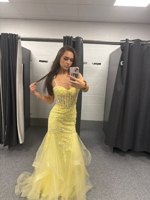 Lemon Sequinned Tulle Ballgown Prom Dress Ball Cruise RRP £645 we sell at £299