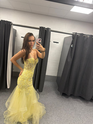 Lemon Sequinned Tulle Ballgown Prom Dress Ball Cruise RRP £645 we sell at £299