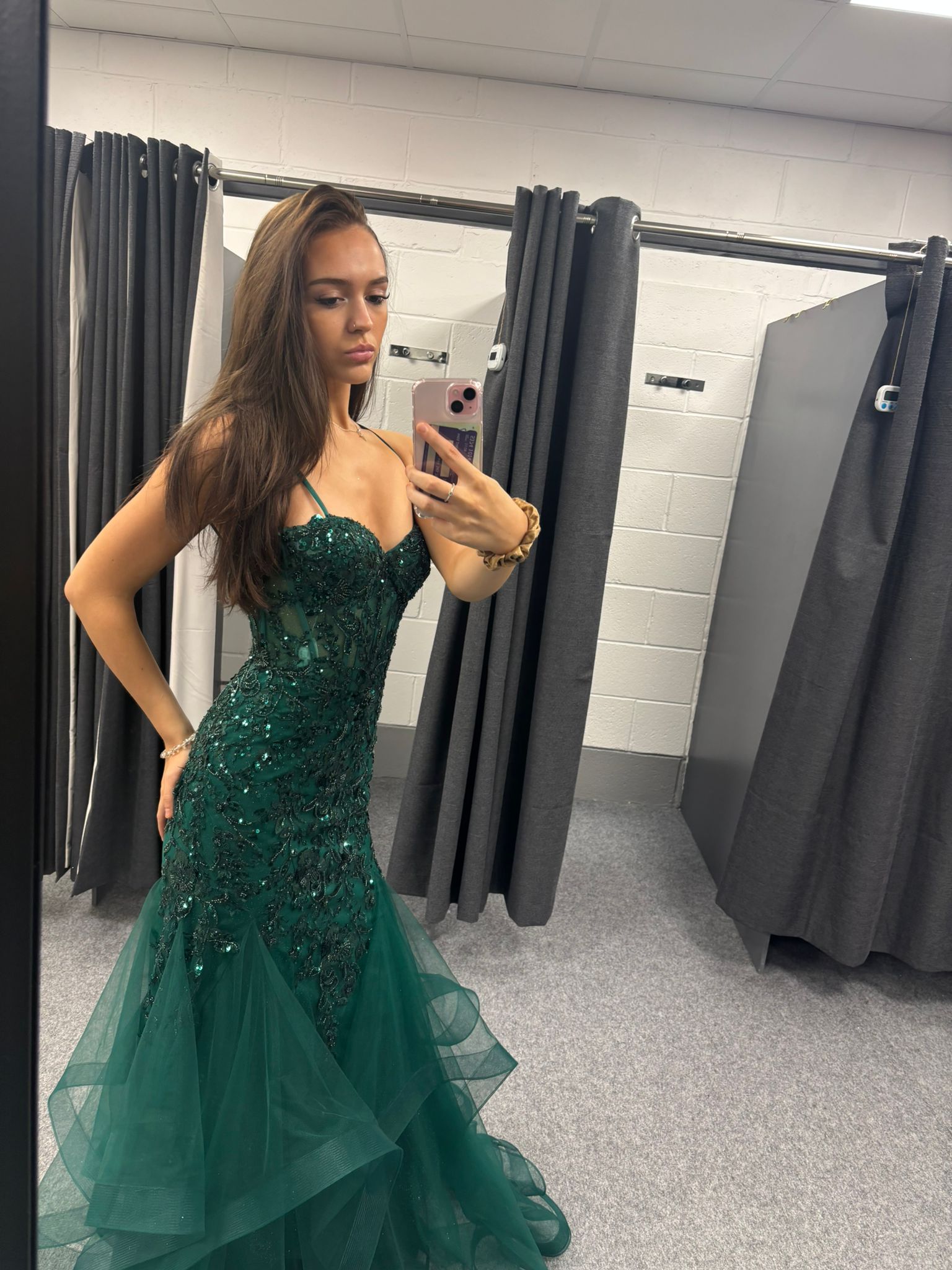 Dark Green Sequinned Tulle Ballgown Prom Dress Ball Cruise RRP £645 we sell at £299