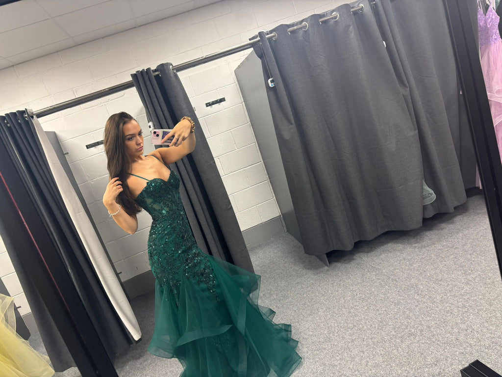 Dark Green Sequinned Tulle Ballgown Prom Dress Ball Cruise RRP £645 we sell at £299