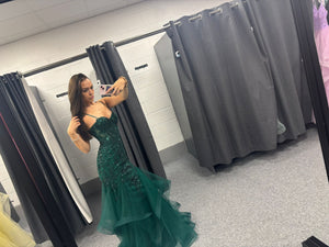 Dark Green Sequinned Tulle Ballgown Prom Dress Ball Cruise RRP £645 we sell at £299