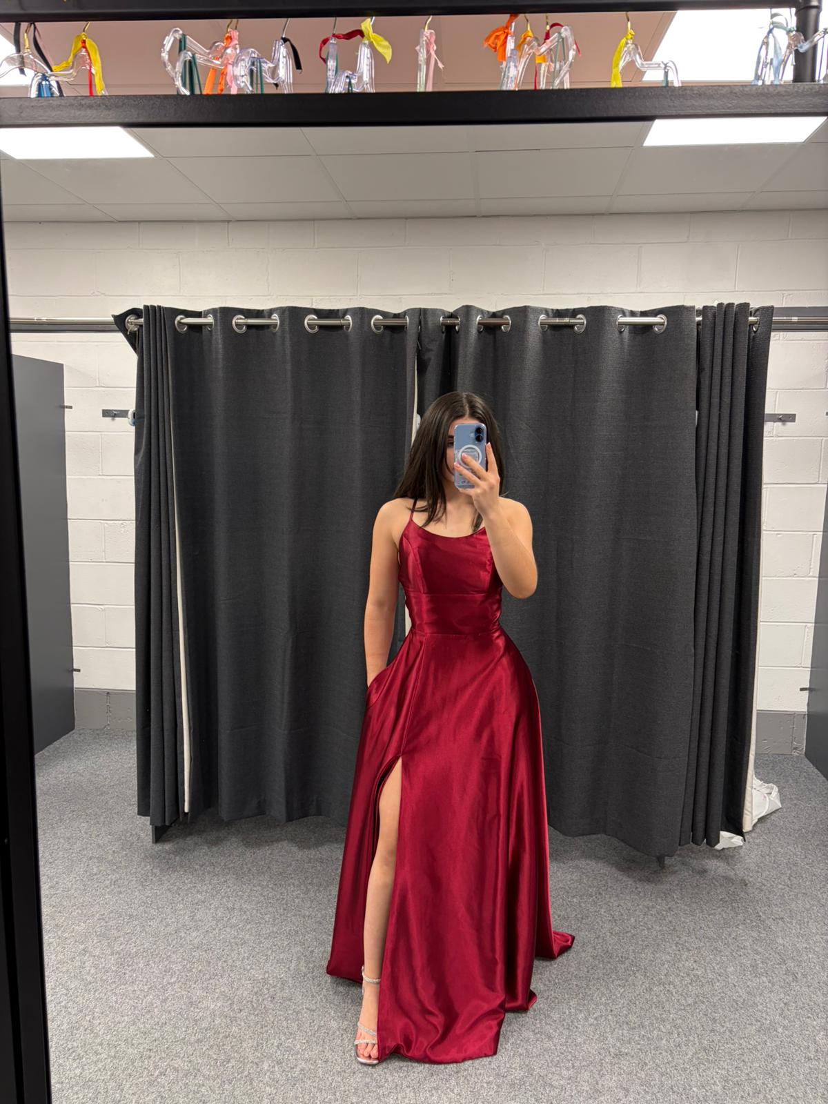 Dark Red Lace up back full skirt with pockets