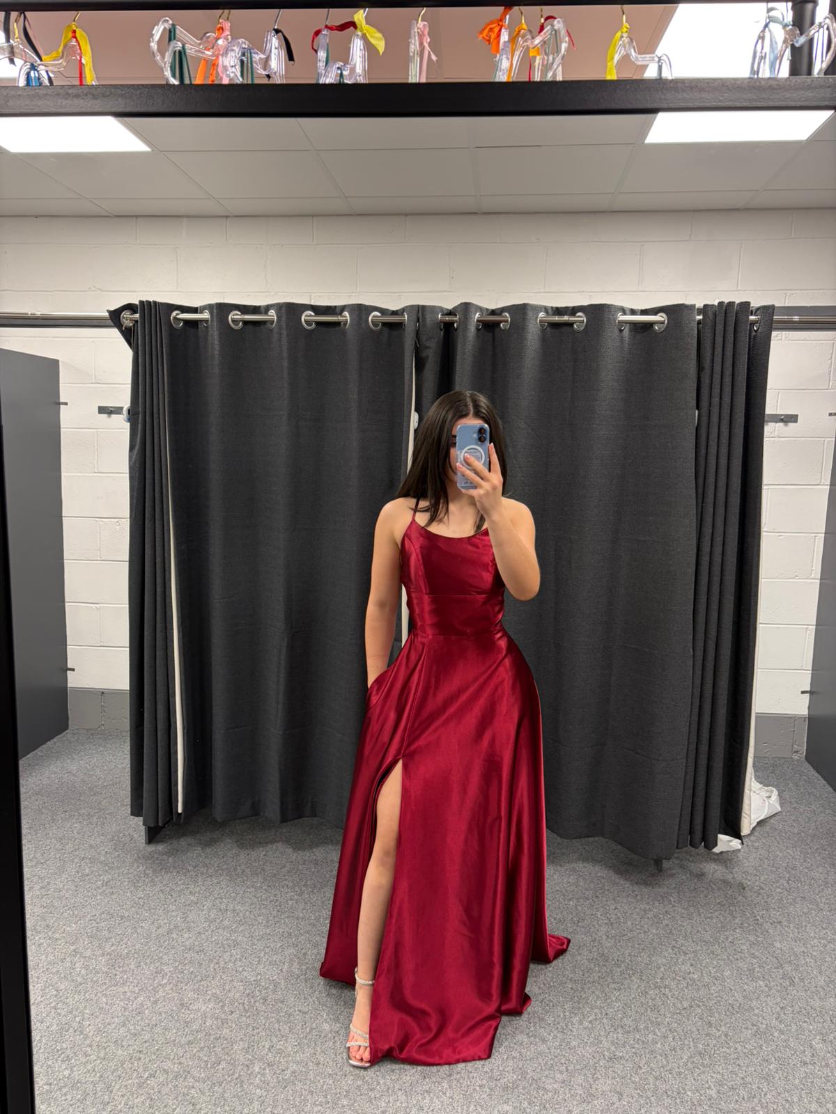 Dark Red Lace up back full skirt with pockets