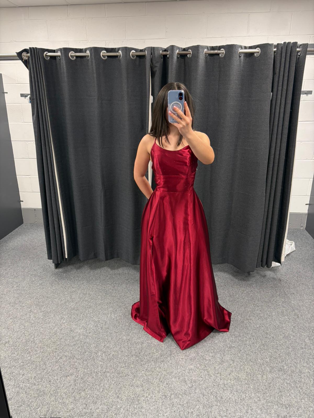 Dark Red Lace up back full skirt with pockets