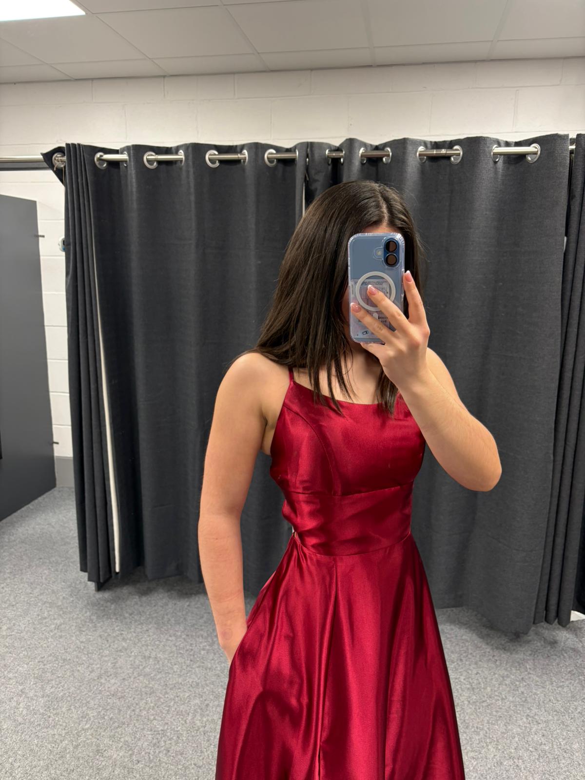 Dark Red Lace up back full skirt with pockets