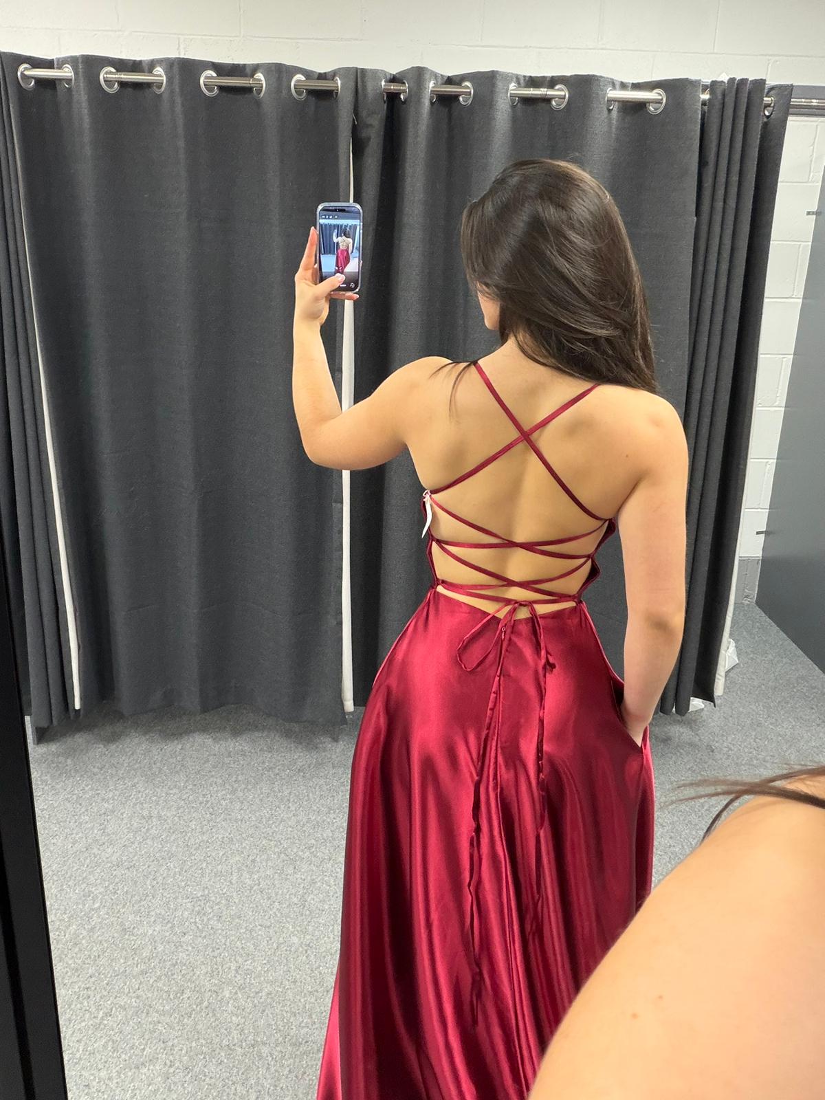 Dark Red Lace up back full skirt with pockets