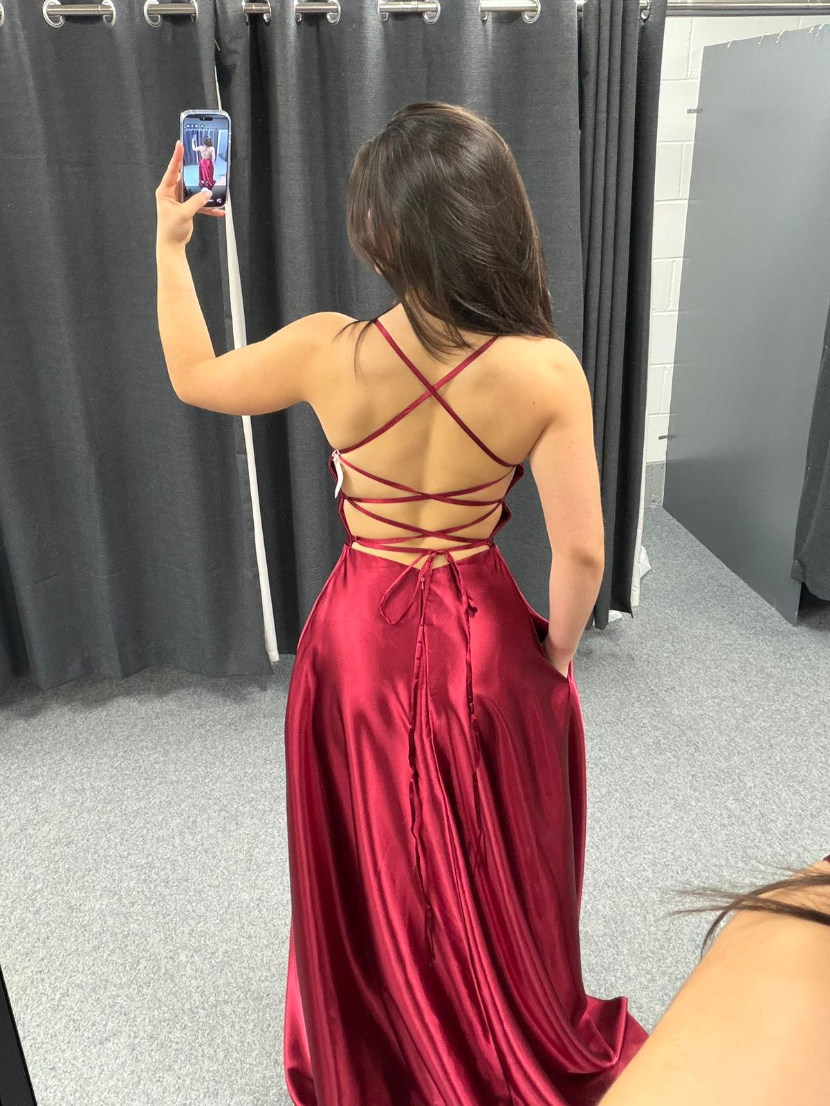 Dark Red Lace up back full skirt with pockets