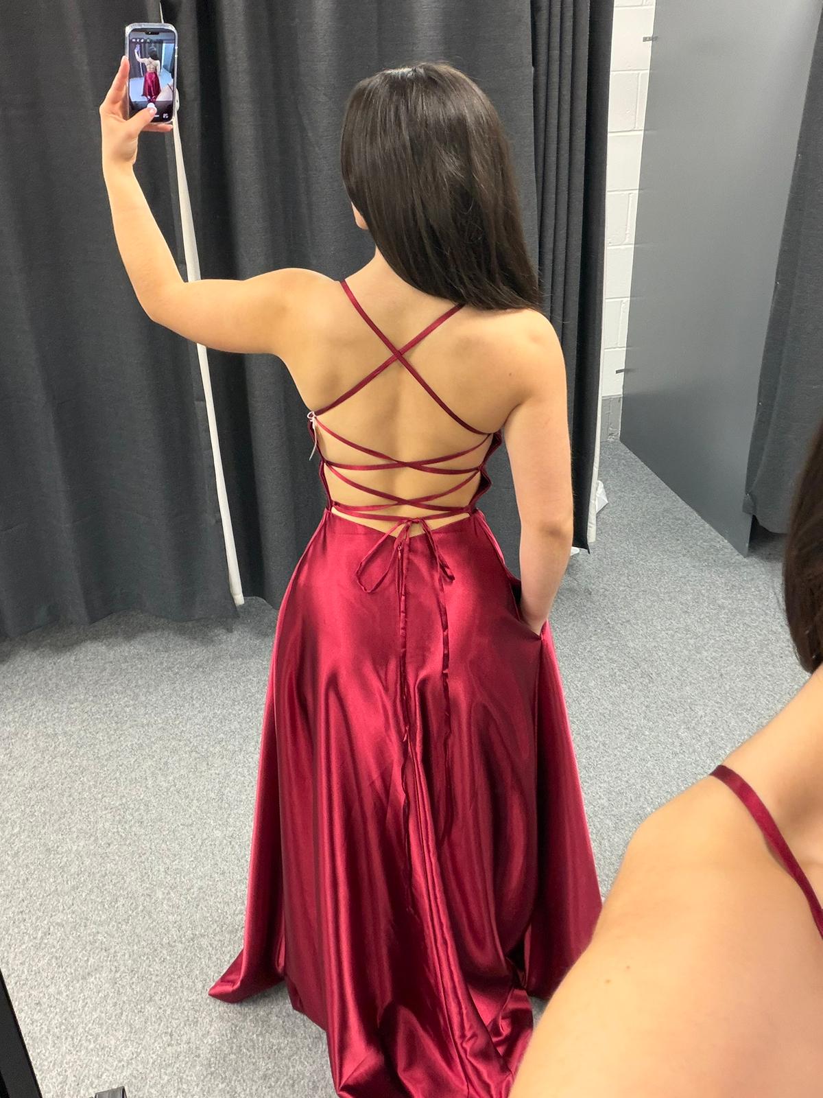 Dark Red Lace up back full skirt with pockets