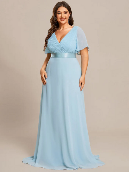 Baby Blue Flutter Sleeve Dress. Perfect for any occasion Redcarpetdresses