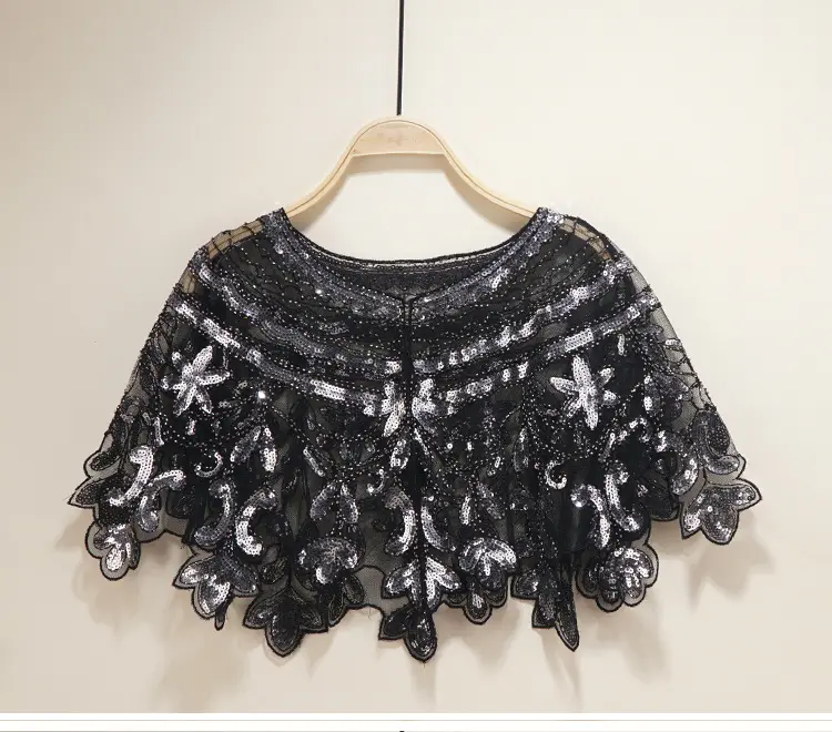 Black-Silver Beaded Shawl... ideal if you are not too happy with your  upper arms