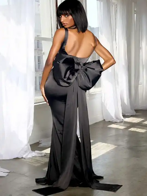 Satin Bow Back Dress (Black) Cruise, Formal, Black-Tie, Ball, Prom, We Redcarpetdresses.co.uk Satin Bow Back Dress (Black) Cruise, Formal, Black-Tie, Ball, Prom, We Redcarpetdresses.co.uk