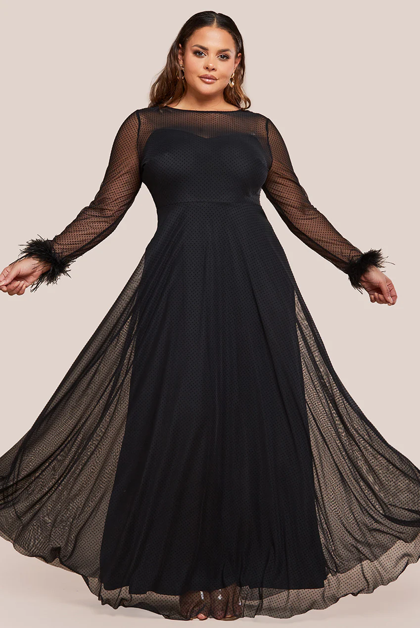 Plus Size  Feathered Dress (Black) Prom, Ball., Black-tie, Bridesmaid, Cruise