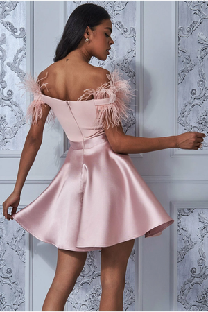 Feathered Mini Dress (Pink) Mother of Bride/Groom. Wedding Guest. Cocktail. Ball. Cruise