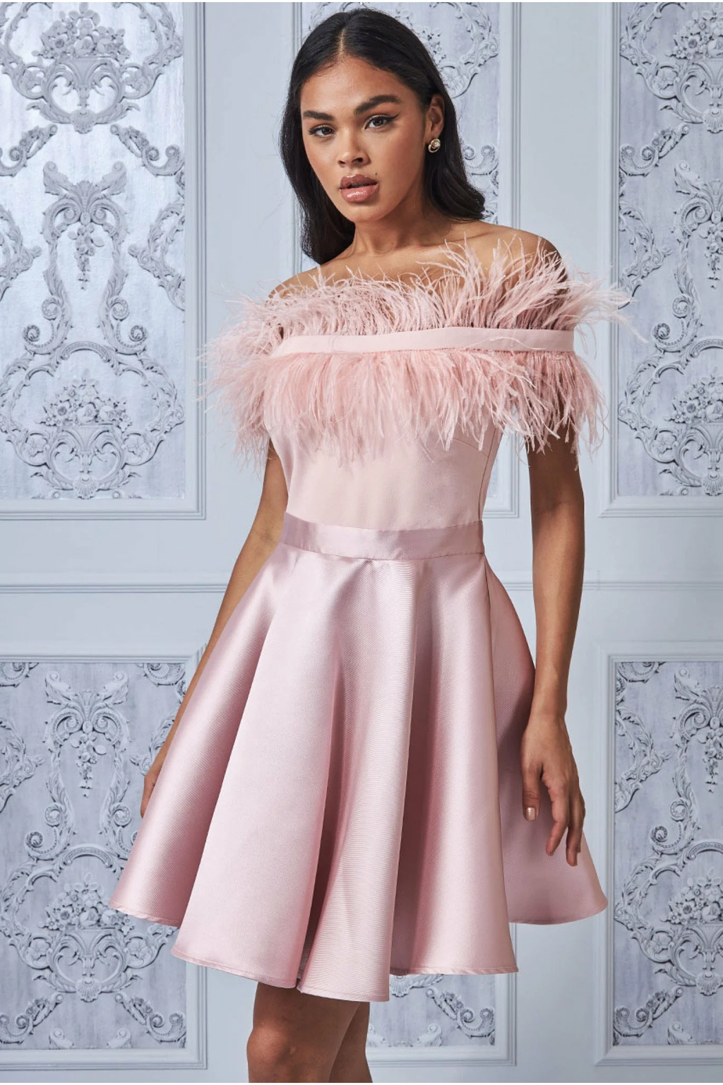 Feathered Mini Dress (Pink) Mother of Bride/Groom. Wedding Guest. Cocktail. Ball. Cruise