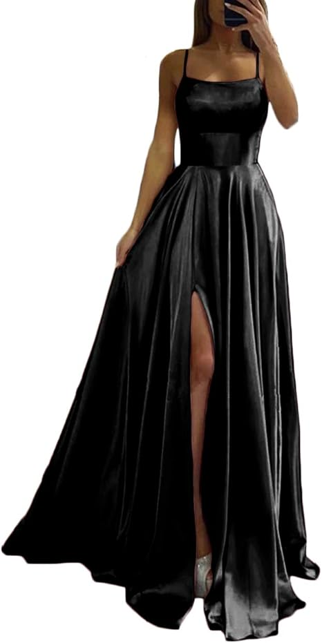 Side Split Dress with Pockets (Black) Prom, Pageant, Cruise, Black-Tie, Bridesmaid, Formal Event
