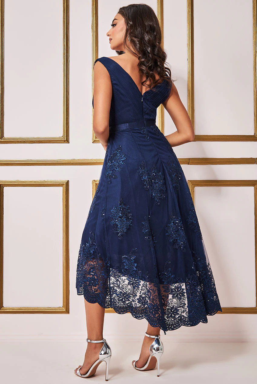 Elegant Blue Dresses For Wedding Guests Lace Dress Navy Blue Dress