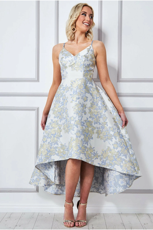 High Low Jacquard Dress (Blue) Mother of Bride/Groom. Wedding Guest. Cocktail. Ball. Cruise