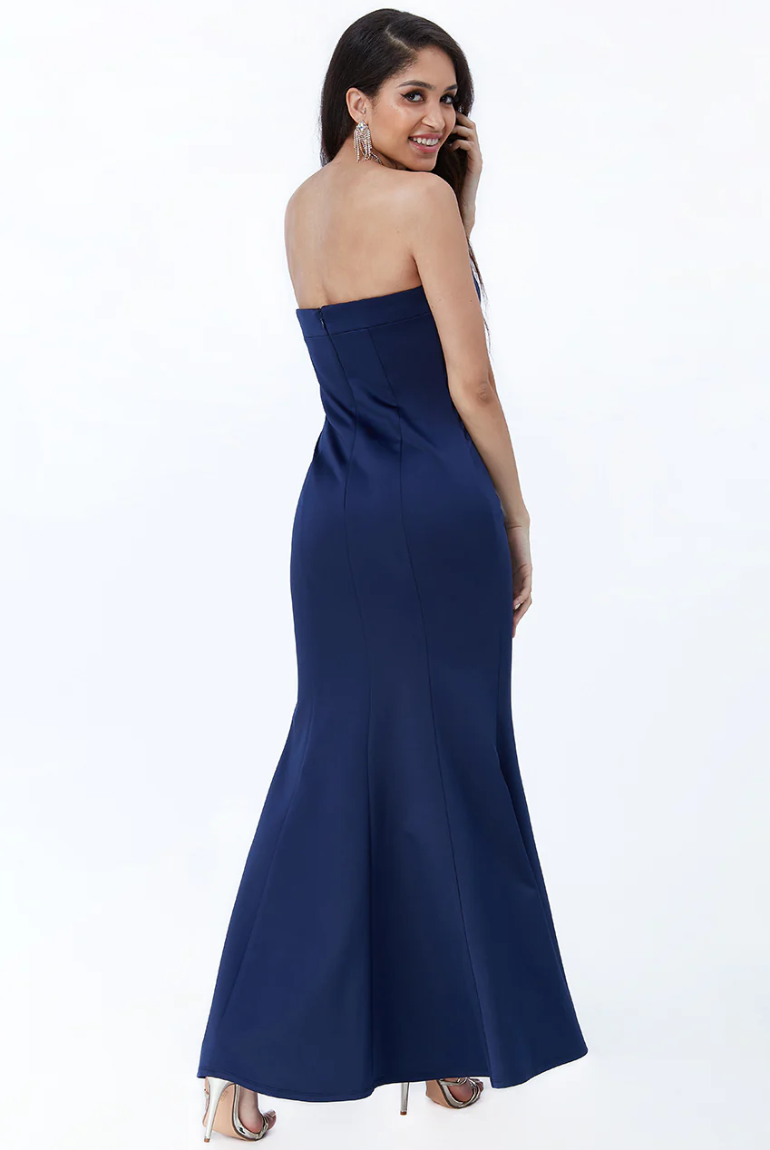 Satin Waterfall Side Split Frill Navy dress for a special occasion