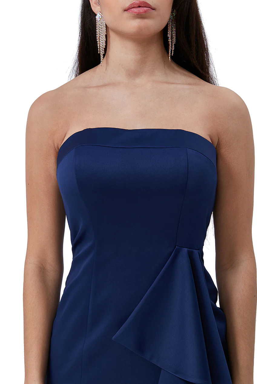 Satin Waterfall Side Split Frill Navy dress for a special occasion