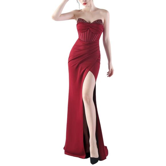 Corset Side Split dress in Burgundy , Dark Red, Prom, Cruise, Special Redcarpetdresses.co.uk Corset Side Split dress in Burgundy , Dark Red, Prom, Cruise, Special Redcarpetdresses.co.uk