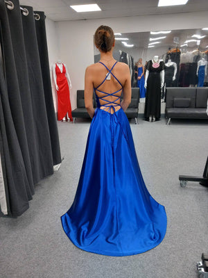 Royal Blue Zara Dress with pockets, lace up back with side split Redcarpetdresses.co.uk Royal Blue Zara Dress with pockets, lace up back with side split Redcarpetdresses.co.uk