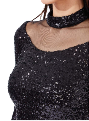 Sequinned Dress (Black-Size 8) Prom, Ball, Wedding Guest, Races, Formal Event, Races, Cocktail, Prom