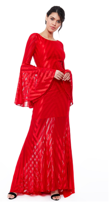 Bell Sleeve Dress (Red-Size 8) Wedding Guest, Races, Formal Event, Races, Cocktail, Prom