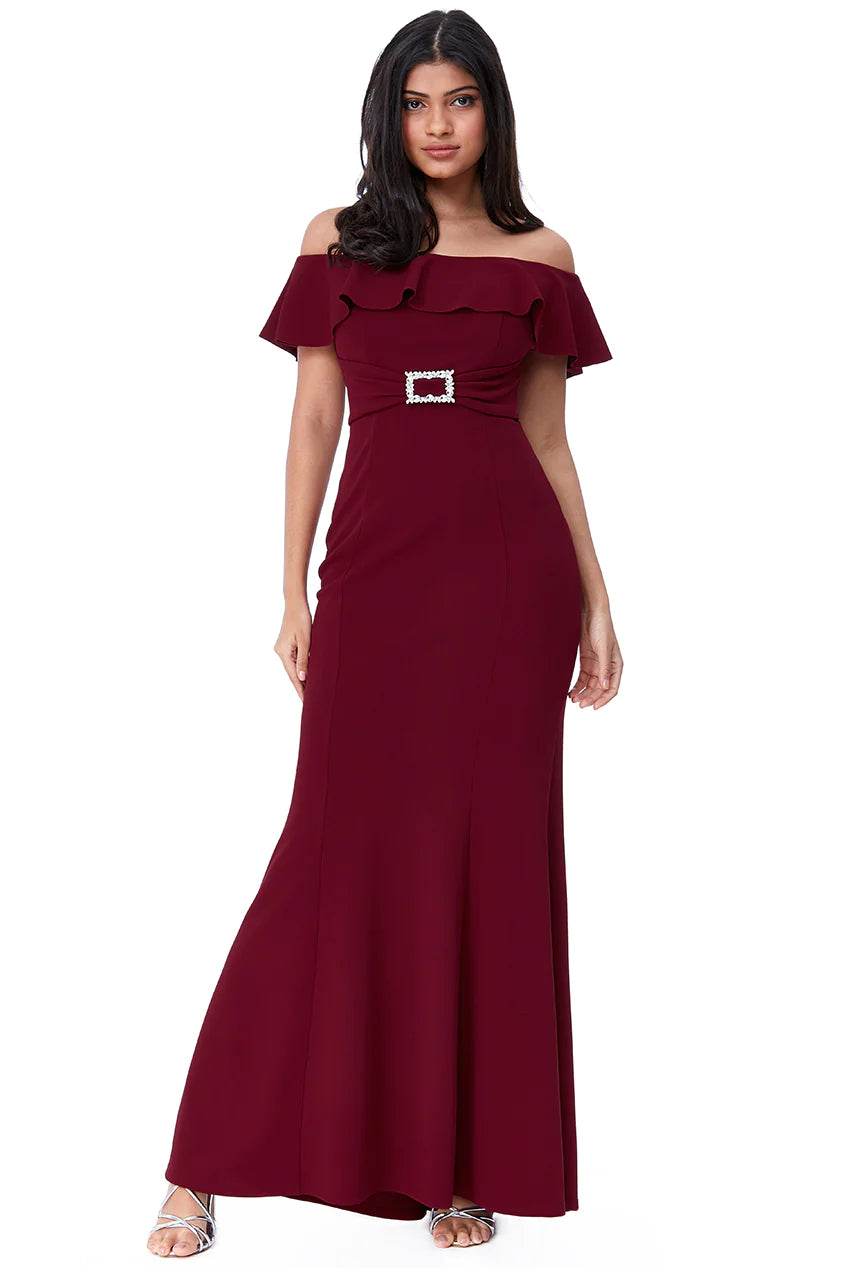 Bardot Dress (Wine-Size 14) Wedding Guest, Races, Formal Event, Races, Cocktail, Prom