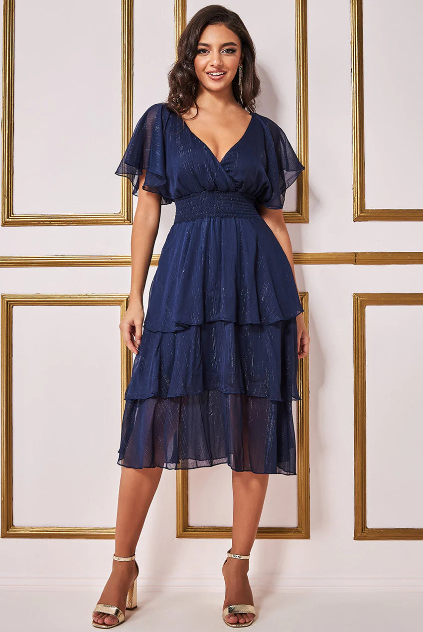 Plus Size Lurex Dress Navy Wedding Guest Races Formal Event