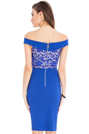 Off Shoulder Lace Dress (Royal Blue-Size 16) Wedding Guest, Races, Formal Event, Races, Cocktail, Prom