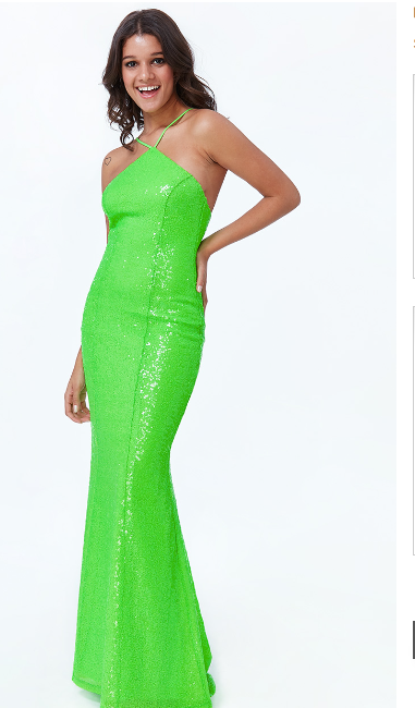 Sequinned Dress (Lime-Size 14) Cocktail, Prom, Cruise, Ball, Black-Tie, Wedding