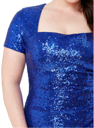 Plus Size Sequinned Dress (Royal Blue-Size 18) Cocktail, Prom, Cruise, Ball, Black-Tie, Wedding