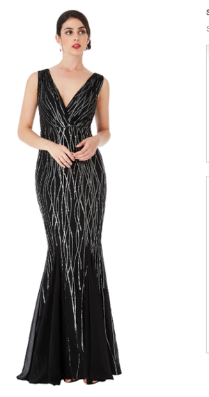 Sequinned Dress (Black-Size 8) Prom, Ball, Wedding Guest, Races, Formal Event, Races, Cocktail, Prom