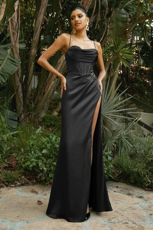 Corset Side Split Dress  (Black) Cruise, Formal, Black-Tie, Ball, Prom, Wedding Guest