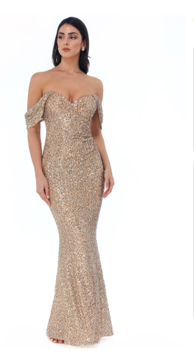 Sequinned Dress (Champagne-Size 12)Prom, Ball, Wedding Guest, Races, Formal Event, Races, Cocktail, Prom