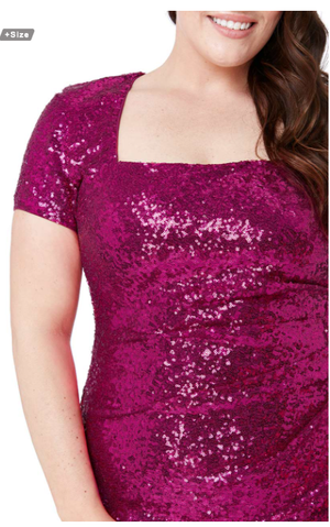 Plus Size Sequinned Dress (Cerise) Mother of the Bride, Ball, Cruise, Prom, Formal Event